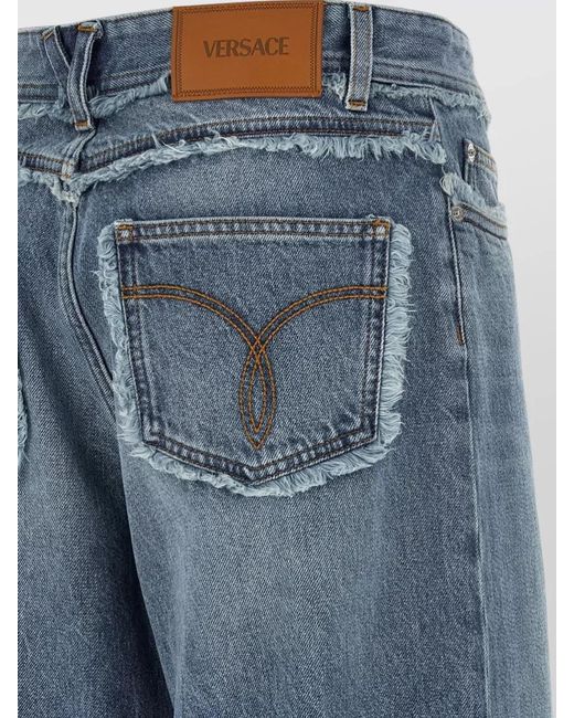 Versace Blue Denim Low-Rise Wide-Leg Jeans