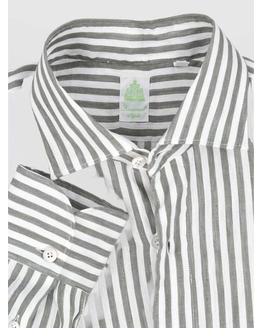 Finamore 1925 White Striped Button Down Collar Cuffed Sleeve Shirt for men