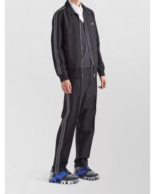 Prada Blue Side-Stripe Regular Straight-Leg Trousers for men