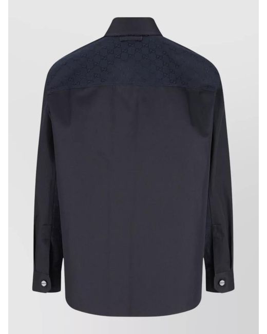 Gucci Blue Cotton Logo-Pattern Long-Sleeve Shirt for men