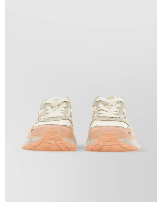 Premiata Natural Retro Running Sneakers With Metallic Heel