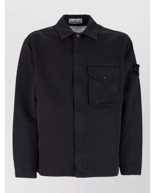 Stone Island Blue Long Sleeve Jacket Featuring Chest Pocket for men