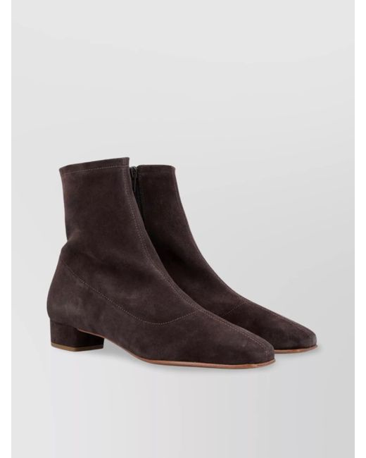 By Far Brown Suede Block Heel Ankle Boot