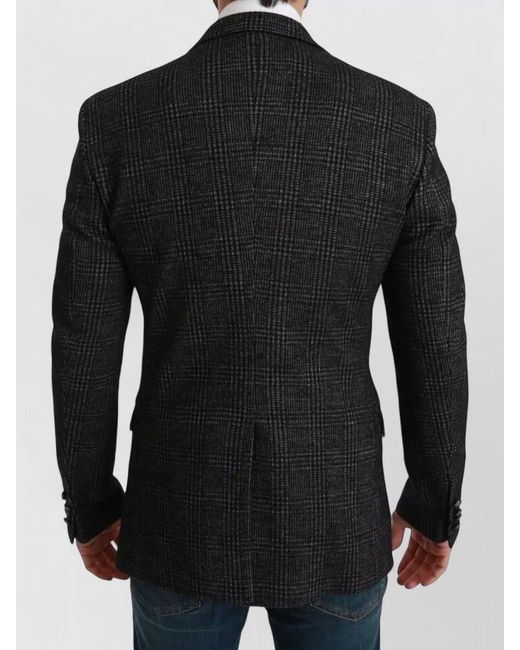 Dolce & Gabbana Black Wool Silk Cashmere Checked Slim-Fit Blazer for men