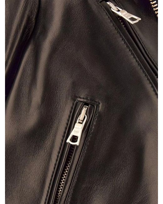 Palm Angels Black Zip-Up Leather Jacket