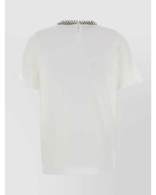 Prada White Embellished Round Neck T-Shirt