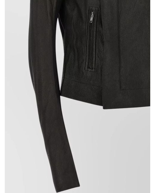 Rick Owens Black Biker Jacket Fitted Silhouette Textured Fabric