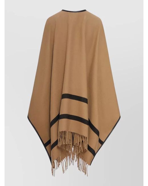 Max Mara Natural Scarf Leather Piping Trim Long Fringes