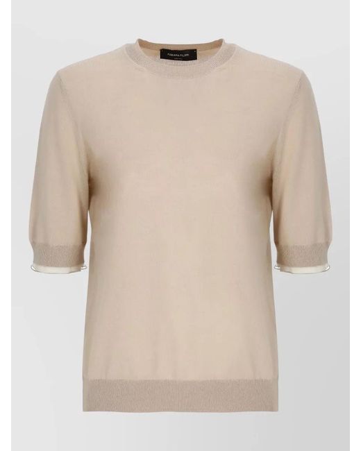 Fabiana Filippi Natural Wool Crewneck Sweater Short Sleeves