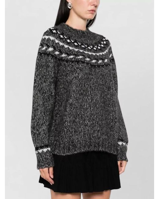 P.A.R.O.S.H. Black Knitwear Crew Neck Long Sleeves Patterned Yoke
