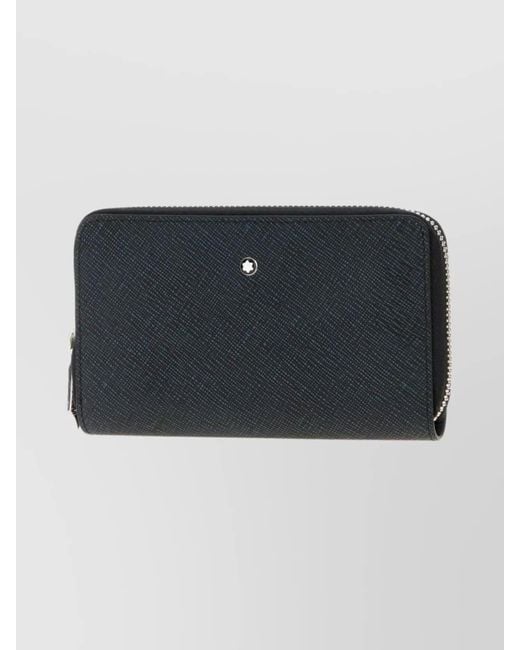 Montblanc Black Leather Wallet With Zip-Around Design And Metal Logo for men