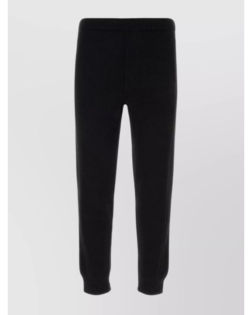 Prada Black Cashmere Blend Elastic Waist Ribbed Cuff Trousers for men