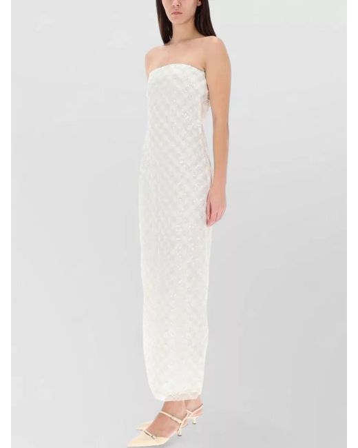 ROTATE BIRGER CHRISTENSEN White Strapless Beaded Long Dress Fitted Silhouette