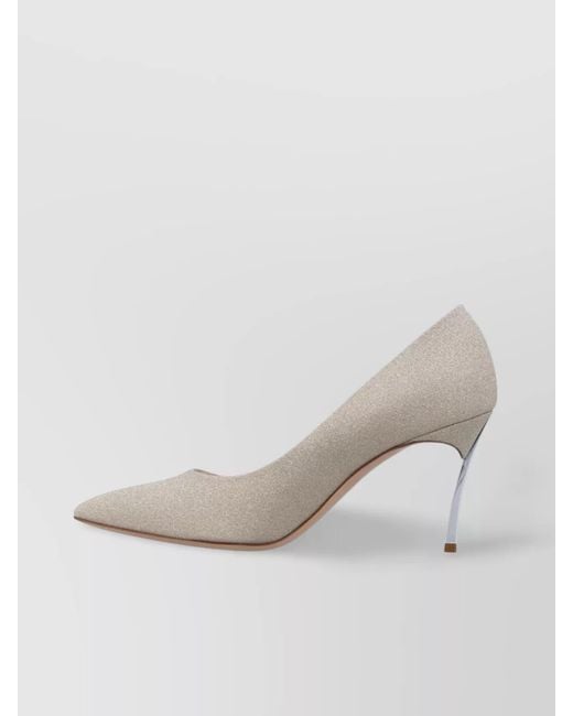 Casadei Natural Glitter Blade Pointed Toe Stiletto Pumps