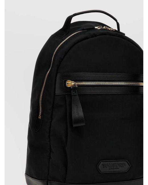 Tom Ford Black Leather Trim Backpack for men