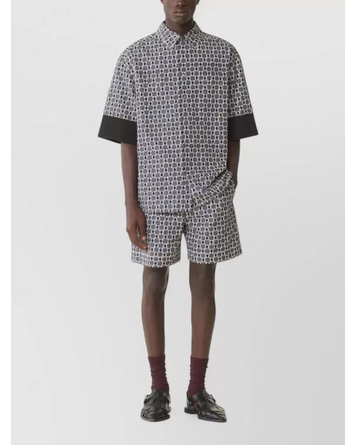 Lanvin Gray Cotton Geometric Print Short-Sleeve Shirt for men