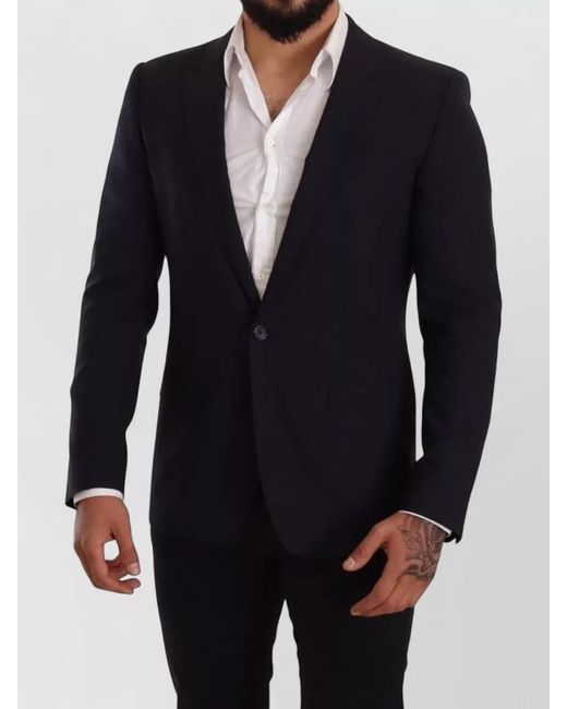 Dolce & Gabbana Blue Virgin Wool Slim-Fit Single-Breasted Blazer for men