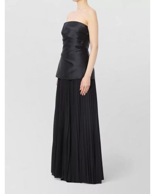 Solace London Black Claudette Strapless Twill Chiffon Maxi Dress