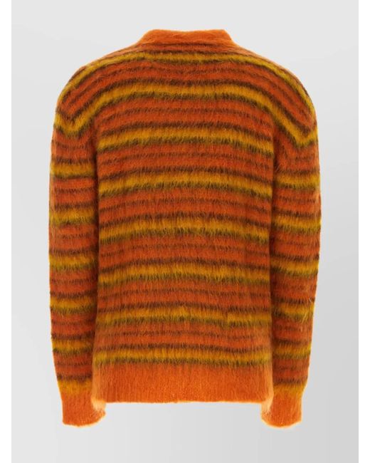 Marni Orange Striped Mohair V-Neck Cardigan for men