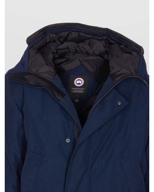Canada Goose Blue Hooded Coat With Long Sleeves And Pockets for men