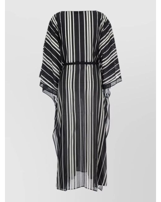 Tory Burch Multicolor Silk Kaftan Dress Striped Waist Tie Neckline