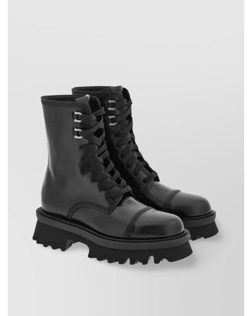 Ferragamo Black Leather Combat Ankle Boots