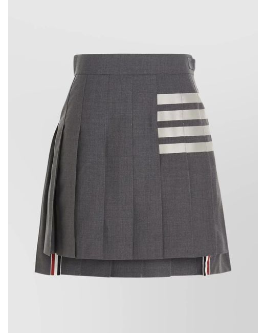 Thom Browne Gray Wool Pleated Knee-Length Skirt