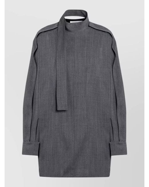 Jil Sander Gray High Collar Long Sleeve Top Front Tie