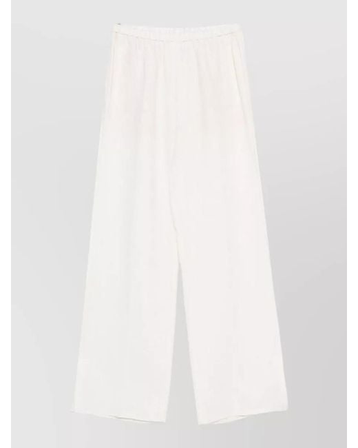 Forte_forte White Linen Trousers Wide Leg Side Slits