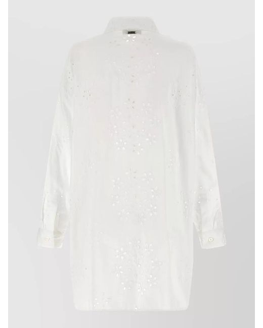 Herno White Floral Embroidery Long Sleeve Cotton Shirt