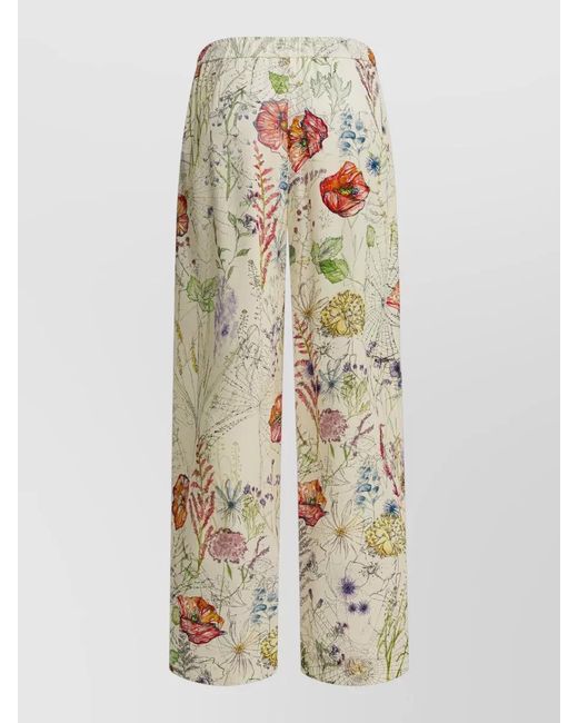 McQueen Metallic Wide Leg Trousers Floral Print Design