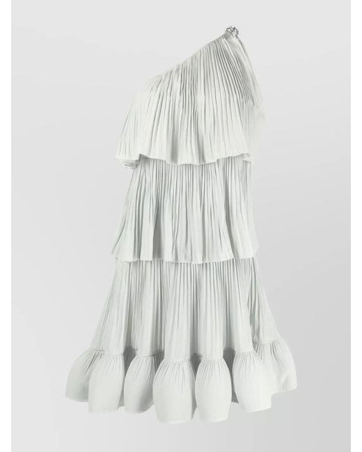 Lanvin White Pleated One-Shoulder Tiered Mini Dress