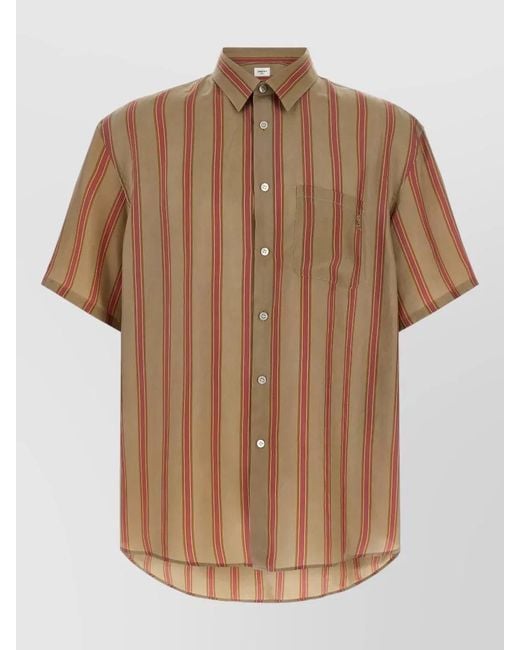 Saint Laurent Brown Cassandre Striped Short Sleeve Shirt for men