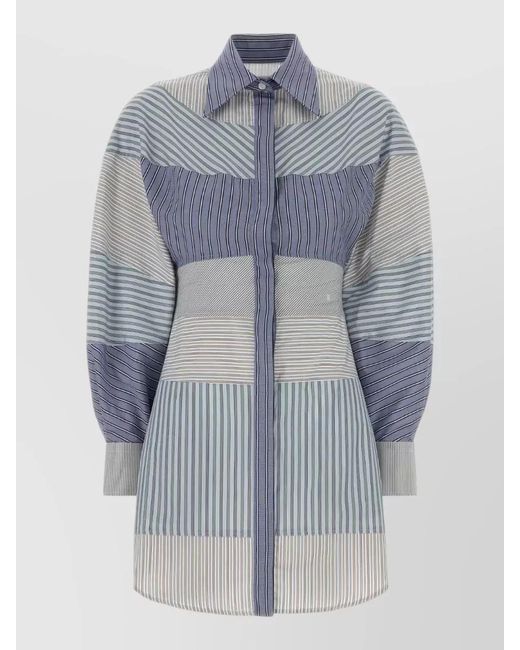 Moschino Blue Cotton Embroidered Shirt Dress