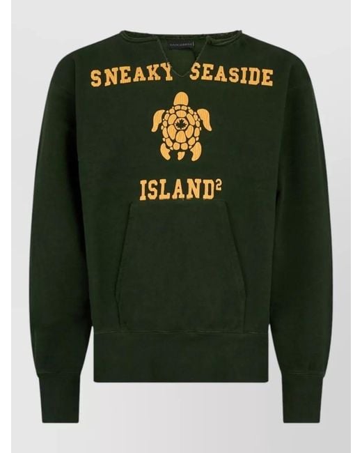 DSquared² Green Crew Neck Sweater Chest Pocket Frayed Trim for men