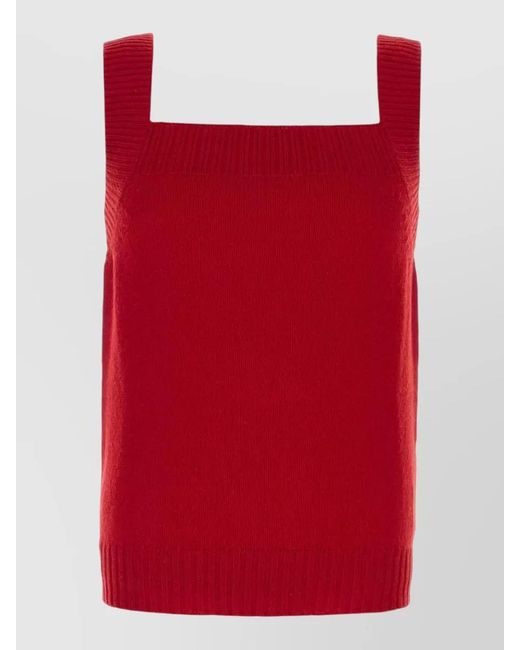 Prada Red Wool Vest Knit Texture Ribbed Hem for men