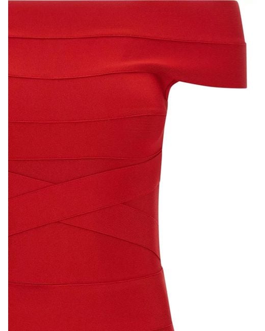 ROTATE BIRGER CHRISTENSEN Red Off Shoulder Band Bodycon Short Dress