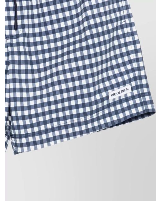 Woolrich Blue Checkered Swim Shorts Elastic Waistband Pockets for men
