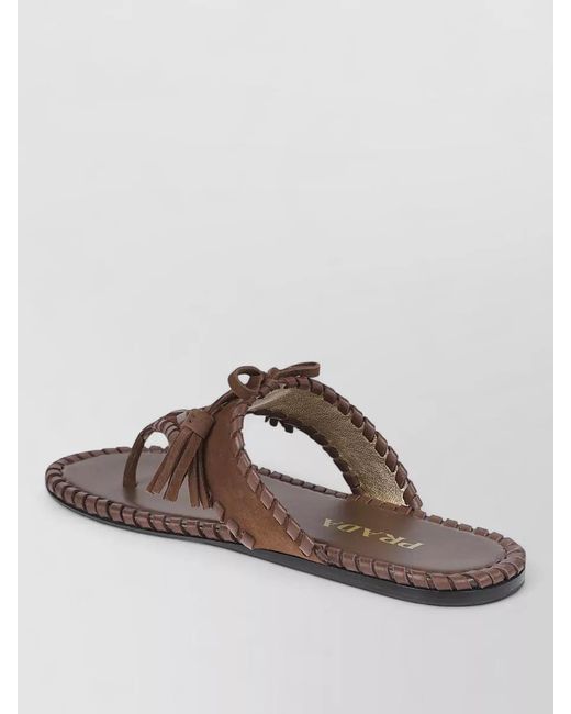 Prada Brown Suede Thong Sandals Braided Tassel Detail