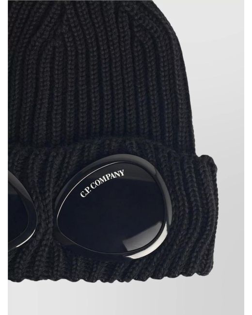 C P Company Blue Wool Beanie Featuring Integrated Goggles for men