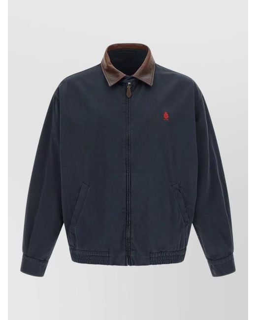 Prada Blue Canvas Jacket Leather Collar Elastic Hem for men
