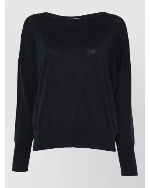 Zanone Black Long Sleeve Top Sheer Ribbed Cuffs