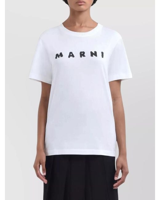 Marni White Cotton Logo Print Short Sleeve T-Shirt