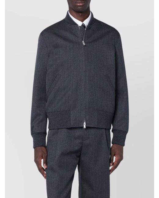 Lardini Blue Wool Bomber With Zip And Collar Detail for men