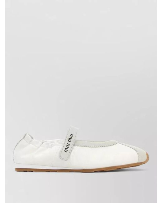 Miu Miu White Suede Fabric Ballerinas Round Toe Rubber