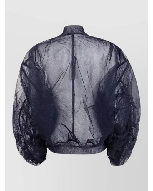 Rick Owens Blue Ribbed Trim Gathered Single-Breasted Coat