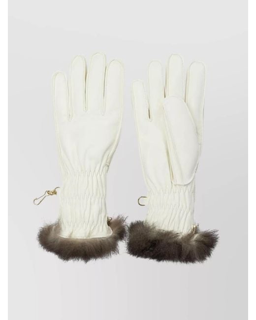 Restelli White Leather Ski Gloves