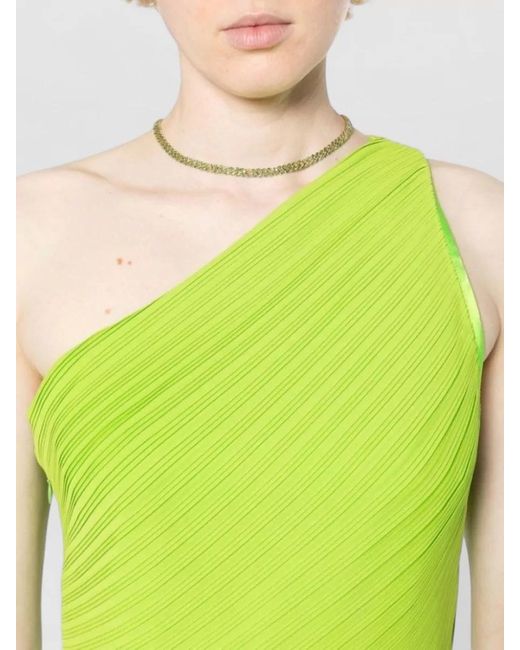 Solace London Green Adira One Shoulder Pleated Maxi Dress