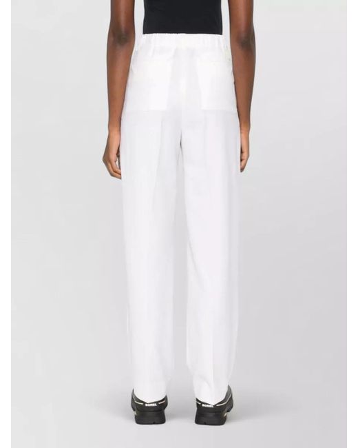 Moncler White Wide Leg Pants Adjustable Waistband Pleats