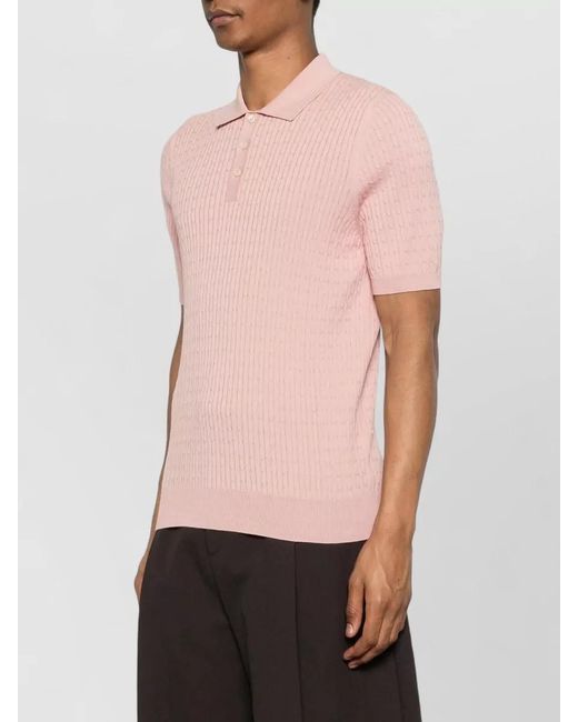 Tagliatore Pink Cable-Knit Cotton Polo Shirt for men